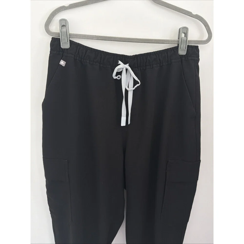 FIGS Tansen Cargo Joggers Scrub Pants Mens XL Black Drawstring Pockets Stretch